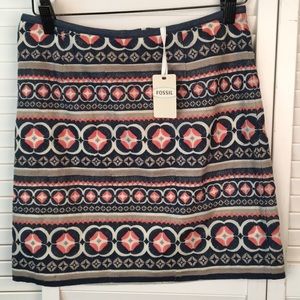 FOSSIL Pencil Evan Skirt. Dark Blush w Navy